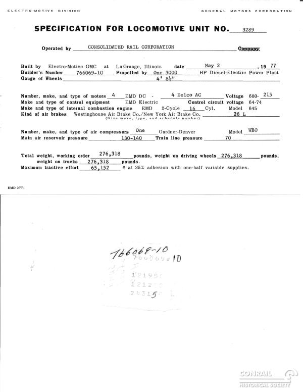 Locomotive Diagrams, CR GP40-2 3280-3316 & 3350-3403