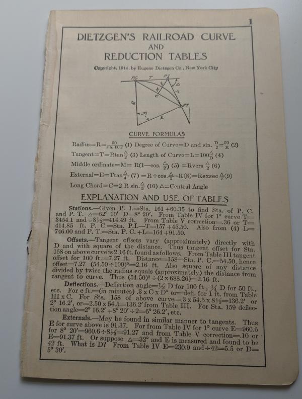 Dietzgen's Railroad Curve and Reduction Tables