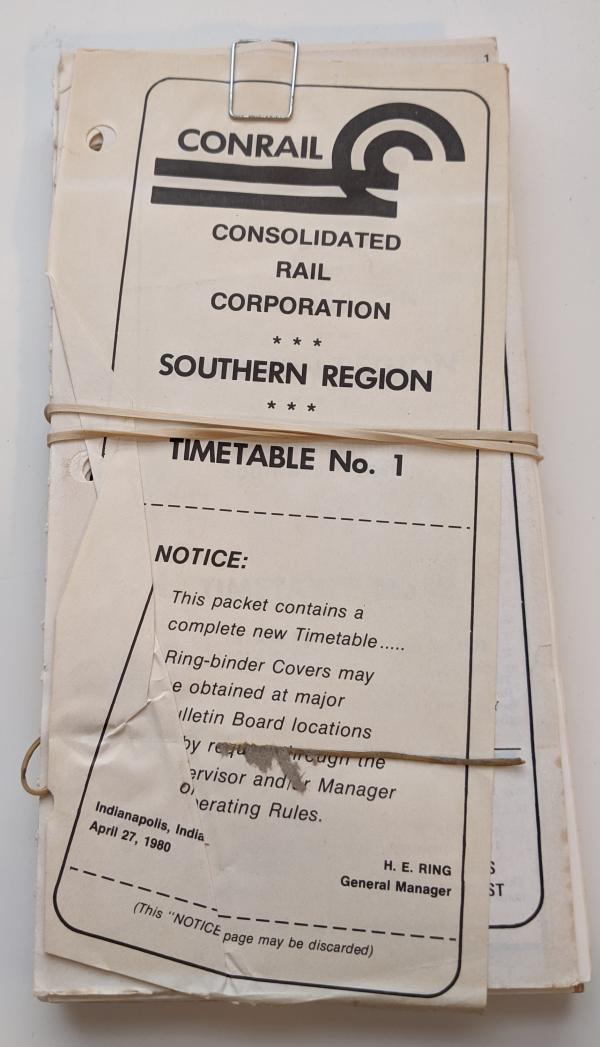 Conrail Southern Region Employee Timetable, 1980-04-27, No. 1