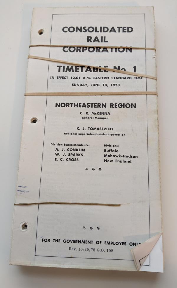 Conrail Northeastern Region Employee Timetable, 1978-06-18, No. 1