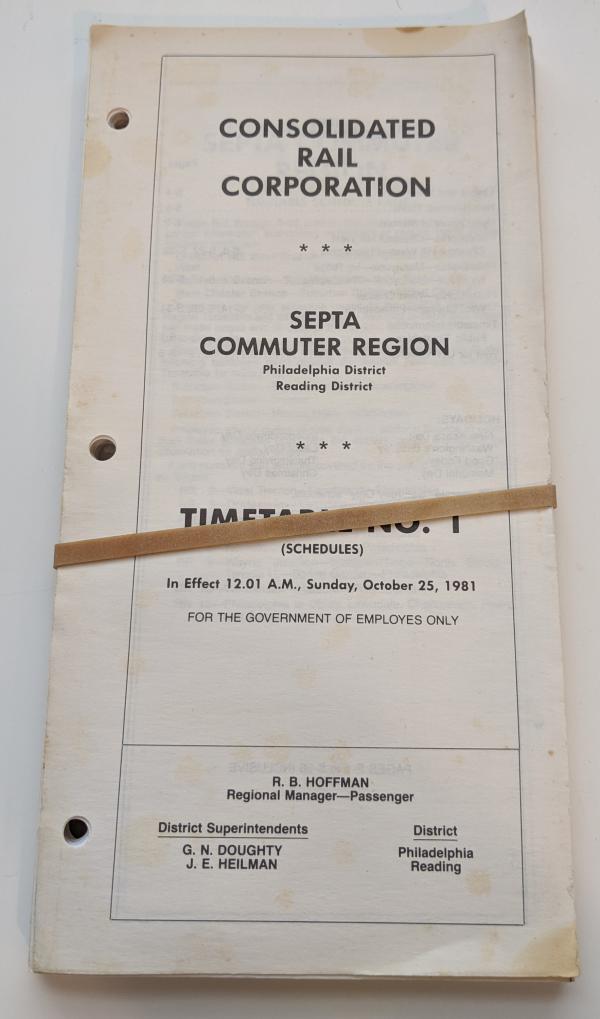 Conrail SEPTA Commuter Region Employee Timetable, 1981-10-25, No. 1