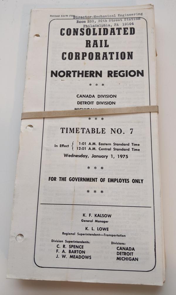 Conrail Northern Region Employee Timetable, 1975-01-01, No. 7