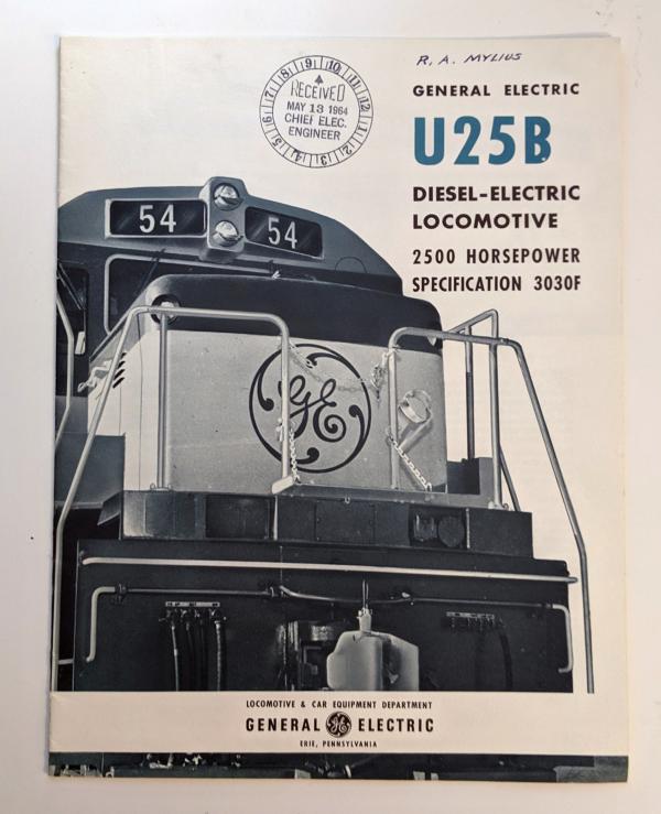 Locomotive Specifications Booklet: GE U25B Specification 3030F