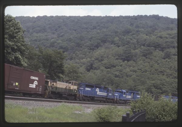 Conrail 9598 at Horseshoe Curve, Altoona PA in 8/83