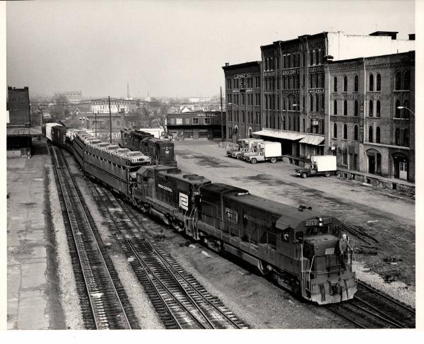 Photograph of U23B 2717 and GP38-2 7967 at Binghamton NY. 4/18/76