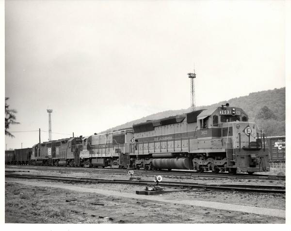Photograph of SD45 3603, U25B 2523, GP35 2317 in Allentown Yard. 4/25/76