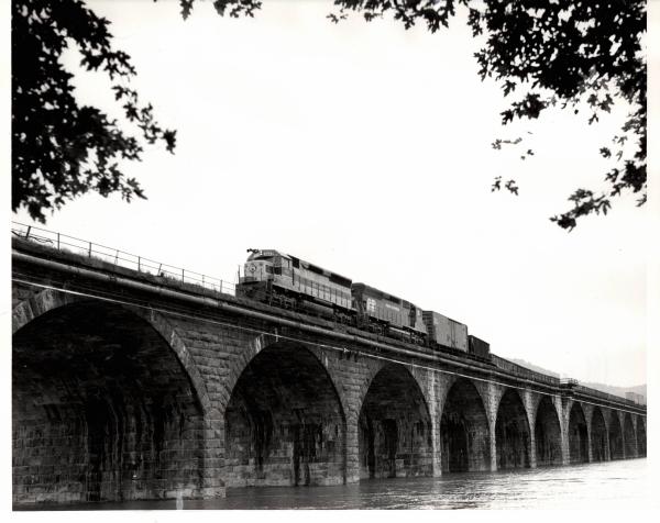 Photograph of SD45 2602 on Rockville Bridge. 8/14/76