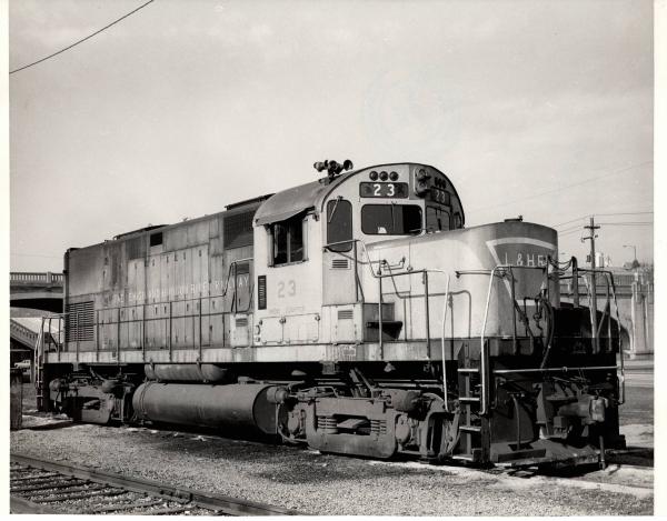 Photograph of unpatched L&HR C420 23 at Bethlehem PA. 11/26/76