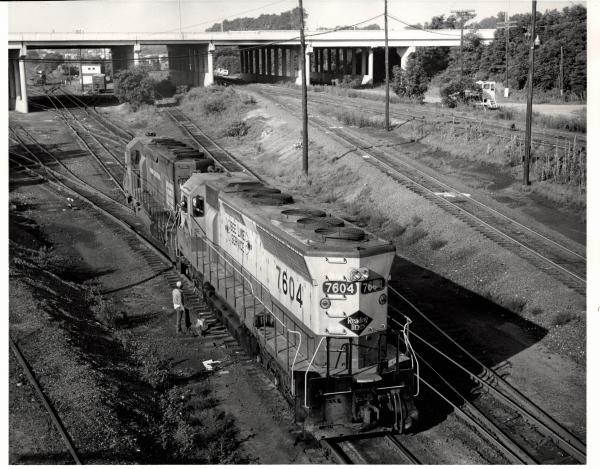 Photograph of SD45 7604 and SD40 6282 at Enola Yard. 7/76
