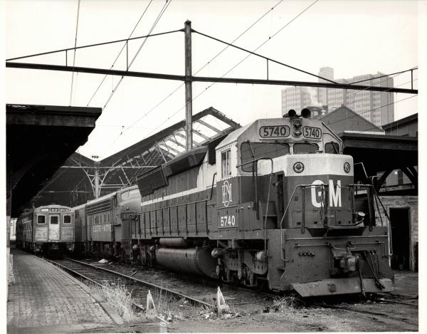 Photograph of EMD SD45X 6740 Demonstrator at Harrisburg Amtrak Station. 11/28/76