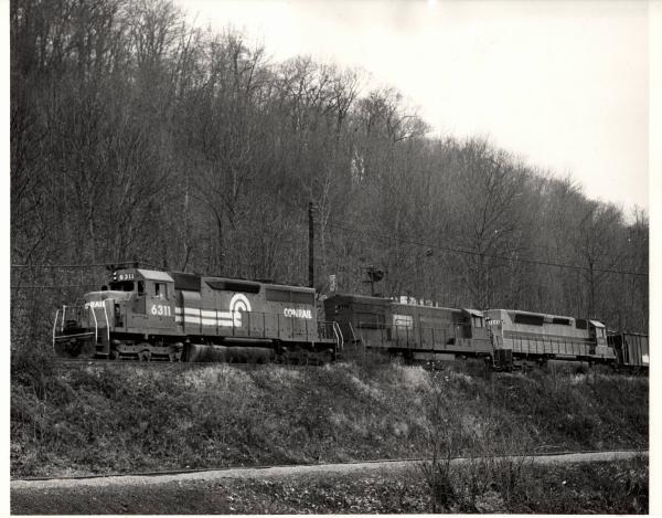 Photograph of SD40 6311 U23B 2743 SDP45 3645 at Enola Yard Enola PA. 11/26/1976