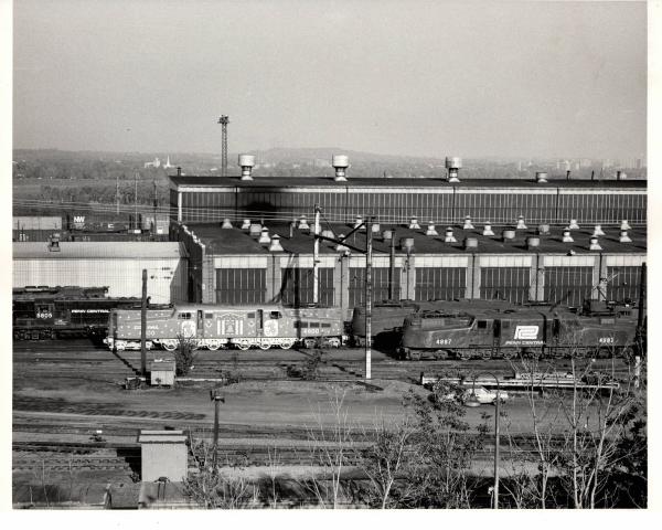 Photograph of GP9 5805, GG1 4800, and GG1 4897 in Enola Yard. 5/76