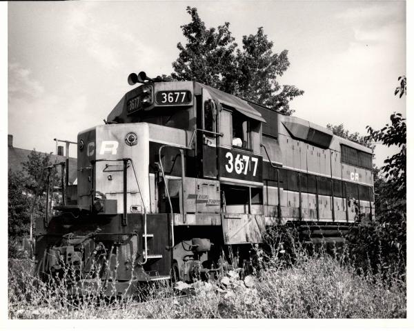 Photograph of GP35 3677 at Collinwood Yard. 7/24/77