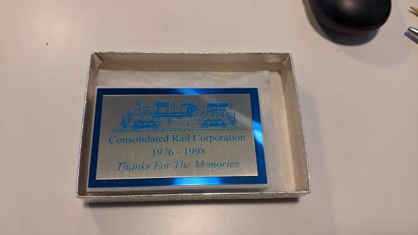 Consolidated Rail Corporation Thanks for The Memories 1976-1998 plaque