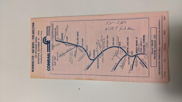 Conrail and SEPTA Schedule - Warminster, Hatboro, and Philadelphia - 1976-10-31