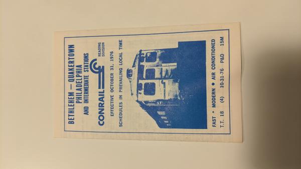 Conrail and SEPTA Schedule - Bethlehem, Quakertown, and Philadelphia - 1976-10-31