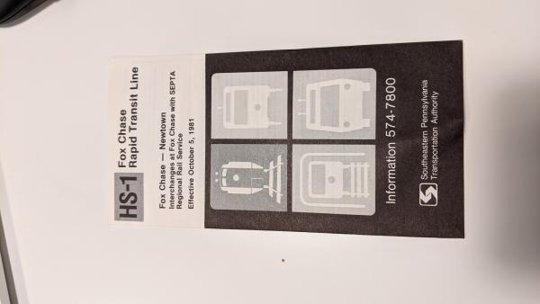 SEPTA Schedule - Fox Chase Rapid Transit Line - 1981-10-05