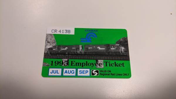 Conrail Employee Rail Ticket for use on SEPTA trains - Jul Aug Sep 1995