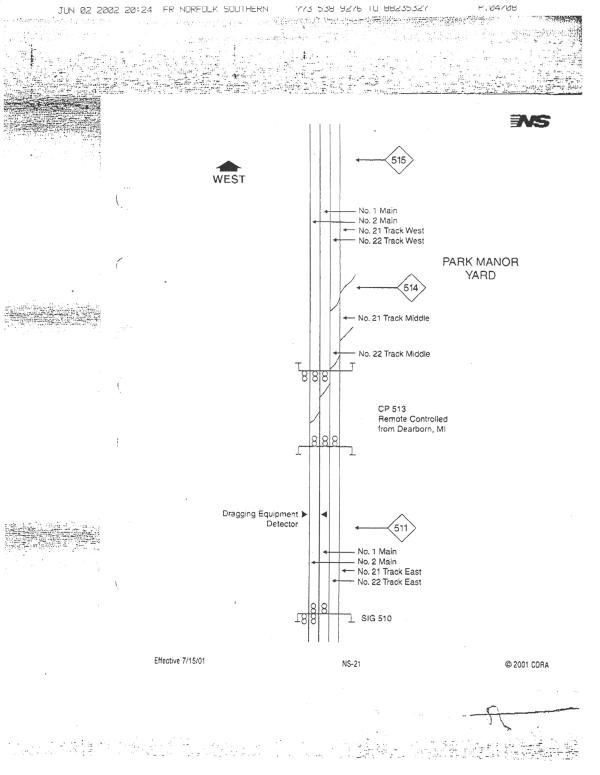 Park Manor Yard Track Chart, 7/15/2001