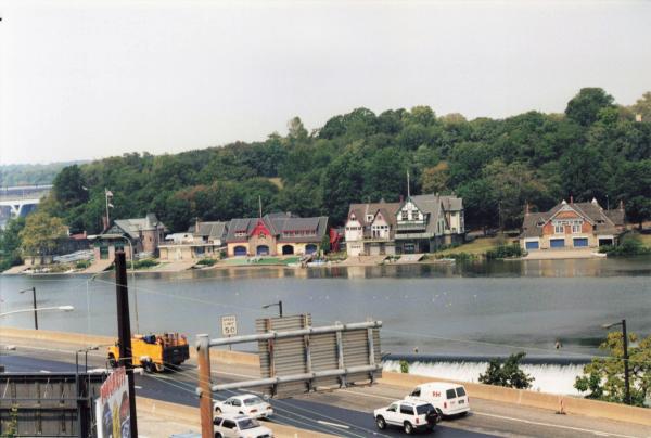 Boat House Row in Philadelphia, taken from OCS train on High Line