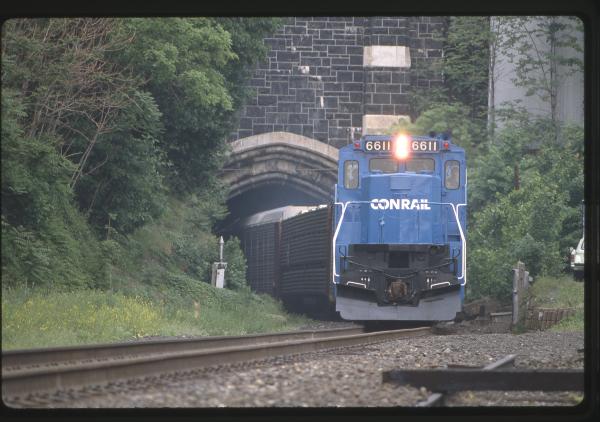 Conrail C32-8 6611 exiting the tunnel in West Point, NY
