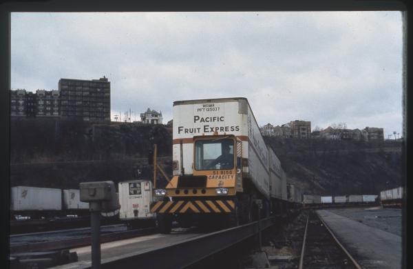 Pacific Fruit Express circus ramp trailer unloading
