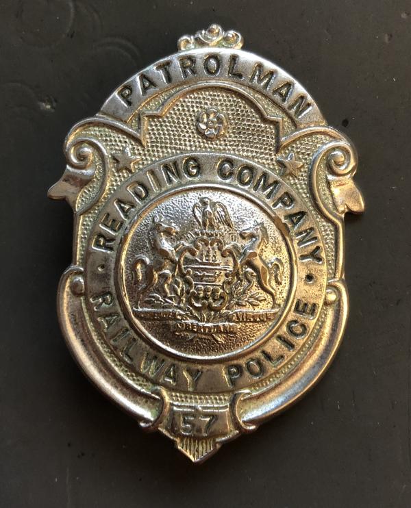 Reading Company Police Badge #57, assigned to Albert E. Holloway