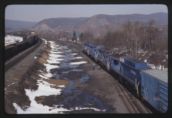 GP30s 2249, 2232, 2229, and E33 4604 Westbound in Enola, PA