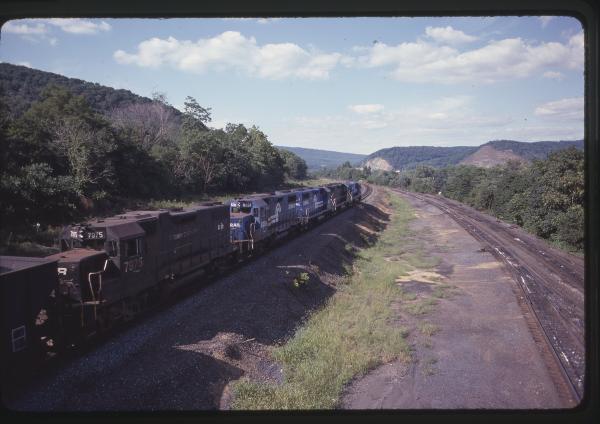GP38-2s 7975, 8281, 8216, and 8098 with B23-7 1987 Westbound in Enola, PA