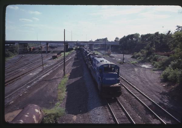GP38-2s 7975, 8281, 8216, and 8098 with B23-7 1987 Westbound in Enola, PA