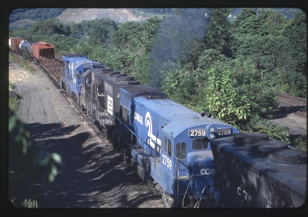 SD45 6206, U23B 2759, GP35 2342, and U33C 6846 Eastbound in Enola, PA