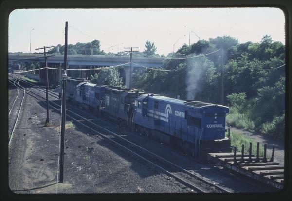 SD45 6206, U23B 2759, GP35 2342, and U33C 6846 Eastbound in Enola, PA