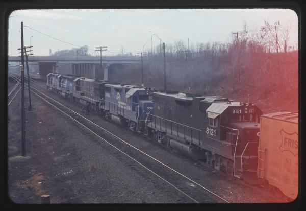 GP38-2s 8121 and 8166 Eastbound in Enola, PA