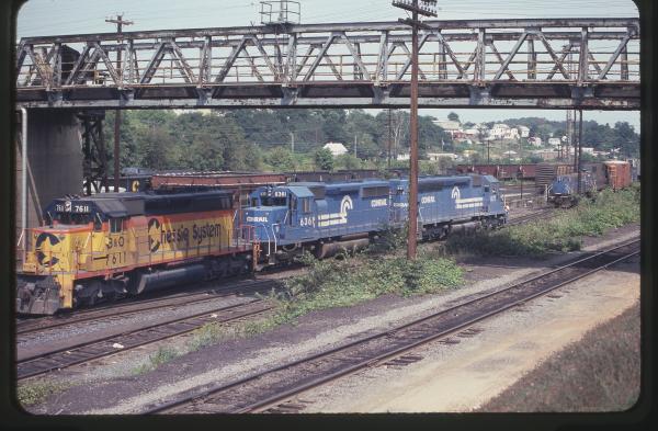 SD45 6177, SD40-2 6361, and B&O/Chessie SD40-2 7611 in Rutherford, PA