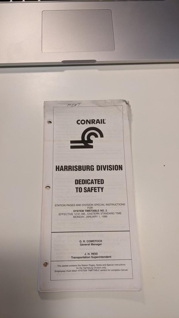 Conrail Harrisburg Division Employee Timetable, 1996-01-01, No. 2