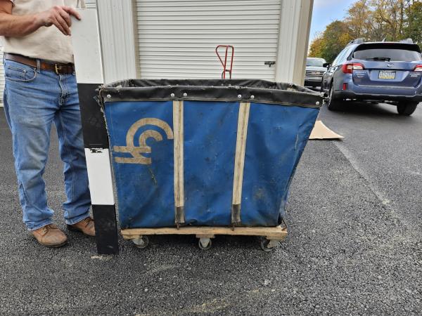Conrail mail bin, cloth on wheels