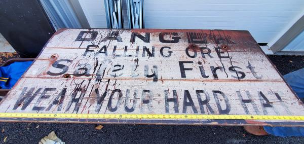 Danger Falling Ore sign From Conrail Pier 122 in South Philadelphia, PA,