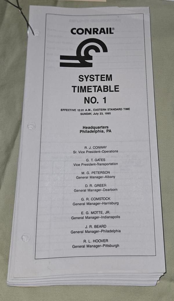 CR System Timetable No. 1, System Operating Instructions only, 1995-07-23