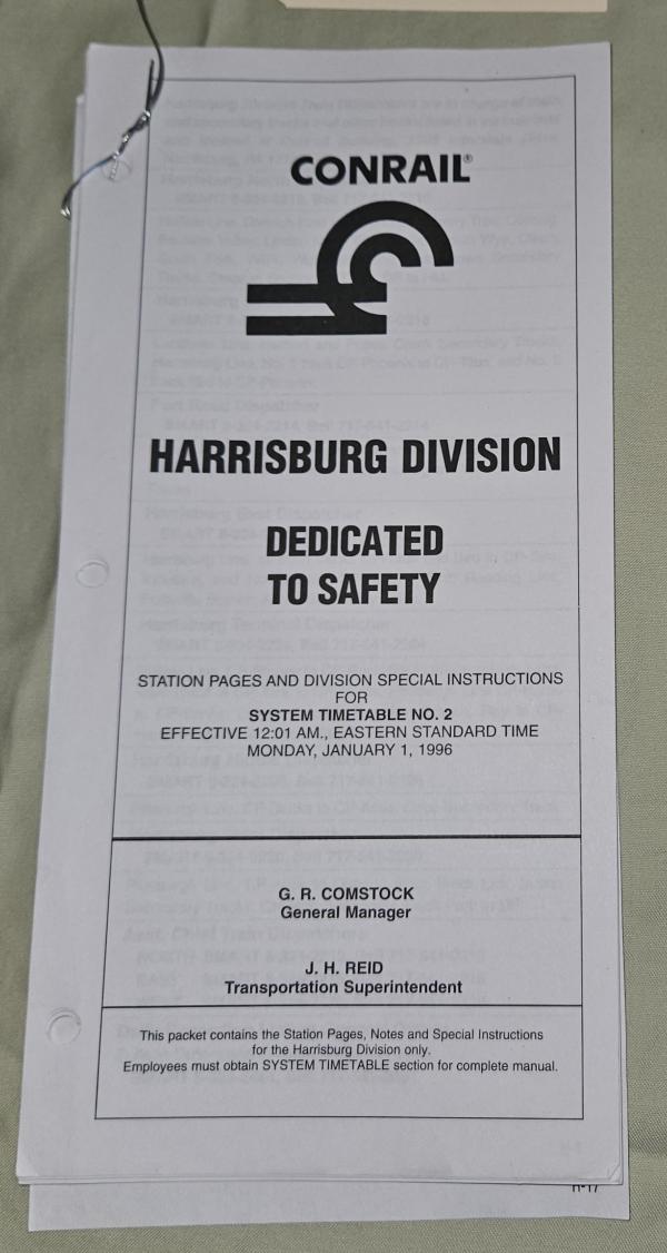 CR System Timetable No. 2, Harrisburg Division, 1996-01-01