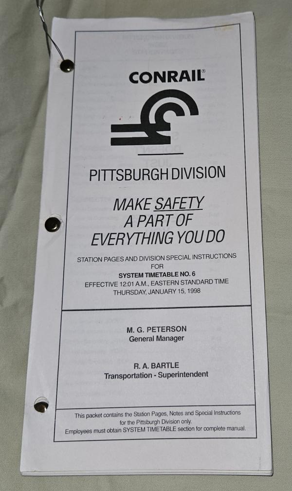 CR System Timetable No. 6, Harrisburg Division, 1998-01-15