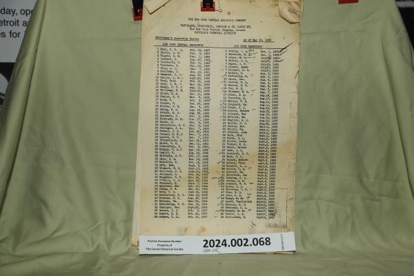 NYC Switchmen's seniority roster, 1930-05-16