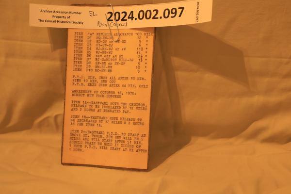 Erie Lackawanna New York Division Mileage Pay Agreement, 1970-10-16