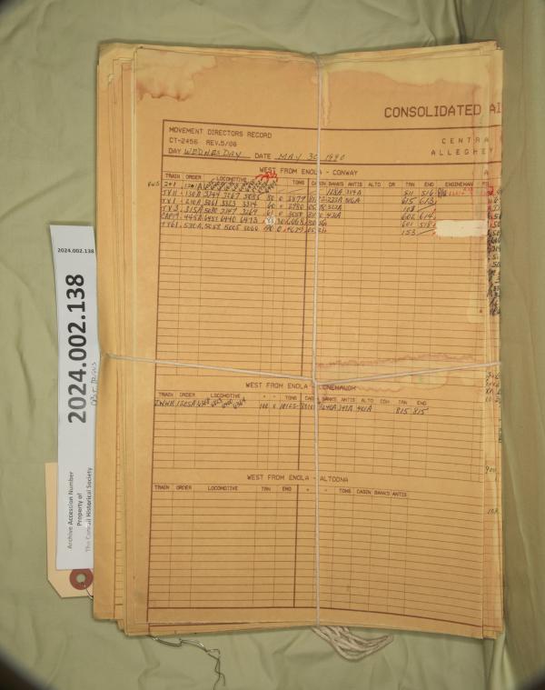 Allegheny Division, Central Region Movement Director Form CT-2456 May 1990