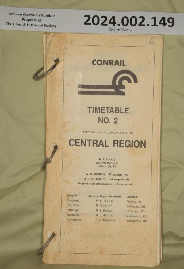 Central Region Timetable No. 2, eff. 1986-07-06