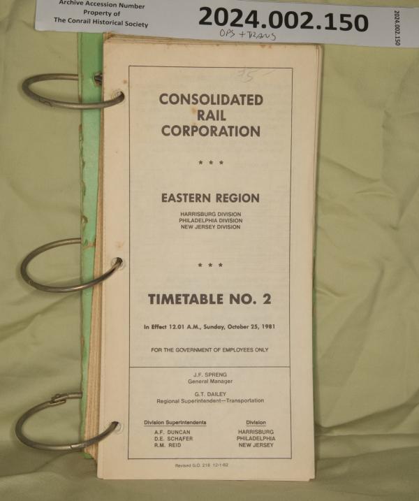 Eastern Rgeion Timetable No. 2, eff. 1981-10-25