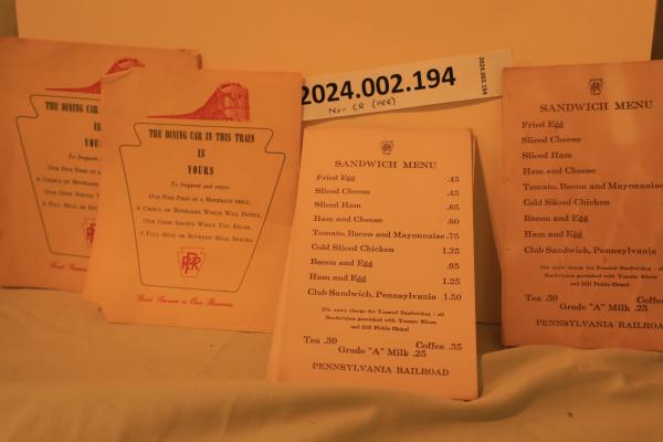 10 assorted PRR dining car papers, includes 4 sandwich menus.