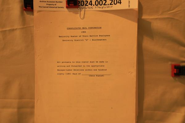 Seniority Roster of Train Service Employees, Seniority District G, Southeastern, 1984