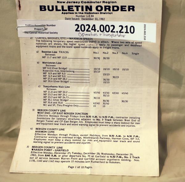 CR  NJ Commuter Region Hoboken Dist., Bulletin Order 1S-83, December 22, 1983
