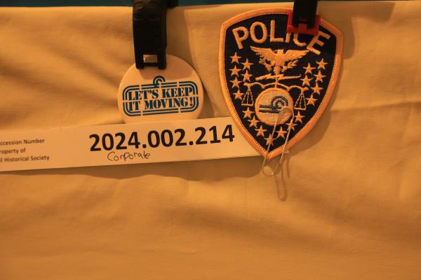 CR police shoulder patch and CR let's keep it moving button