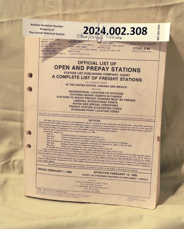 Official Open and Pre-Pay Station List 1985-02-15